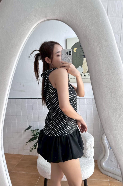 Halter Neck Design Polka Dot Tops